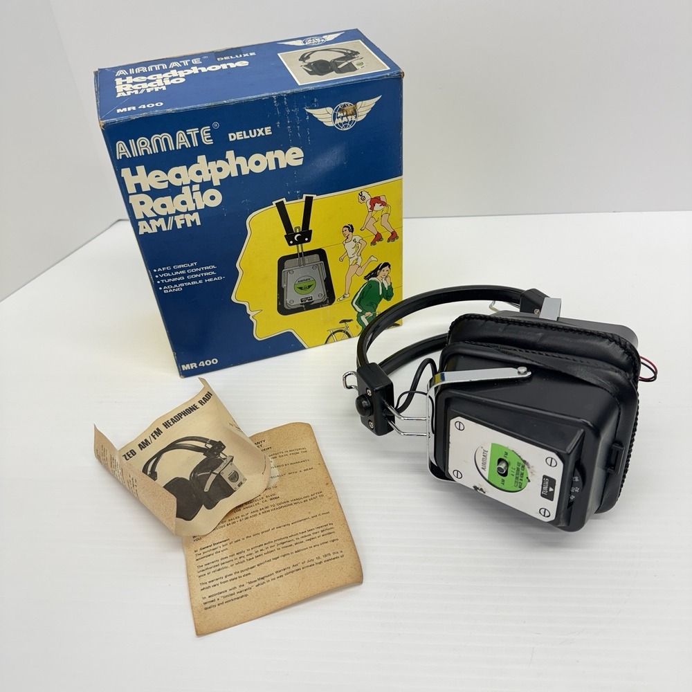 Vintage Original Airmate Am/Fm Headphone Radio 80's retro Headset Works MR400